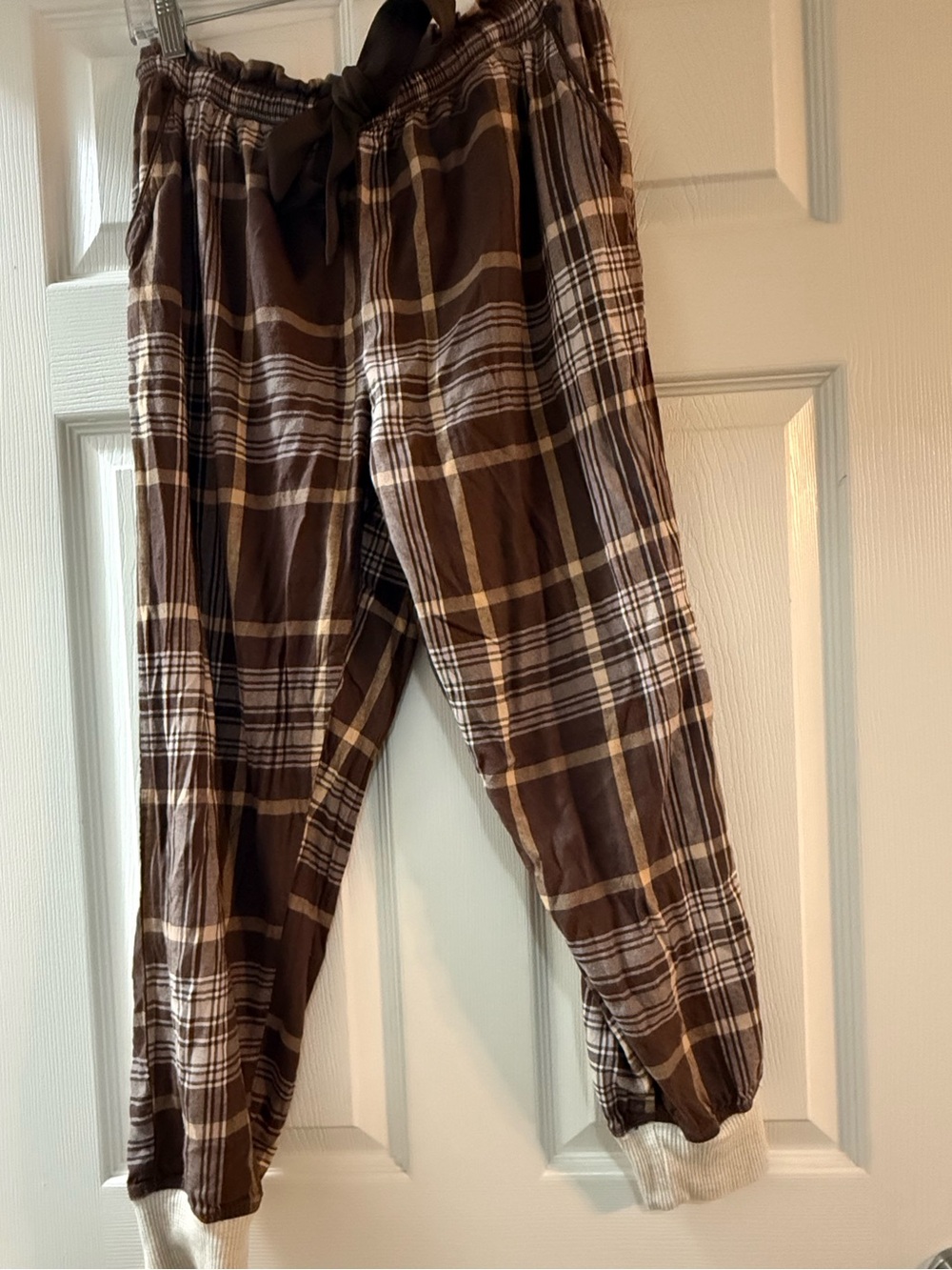 Aerie Brown Plaid Flannel Lounge Joggers Size M Short